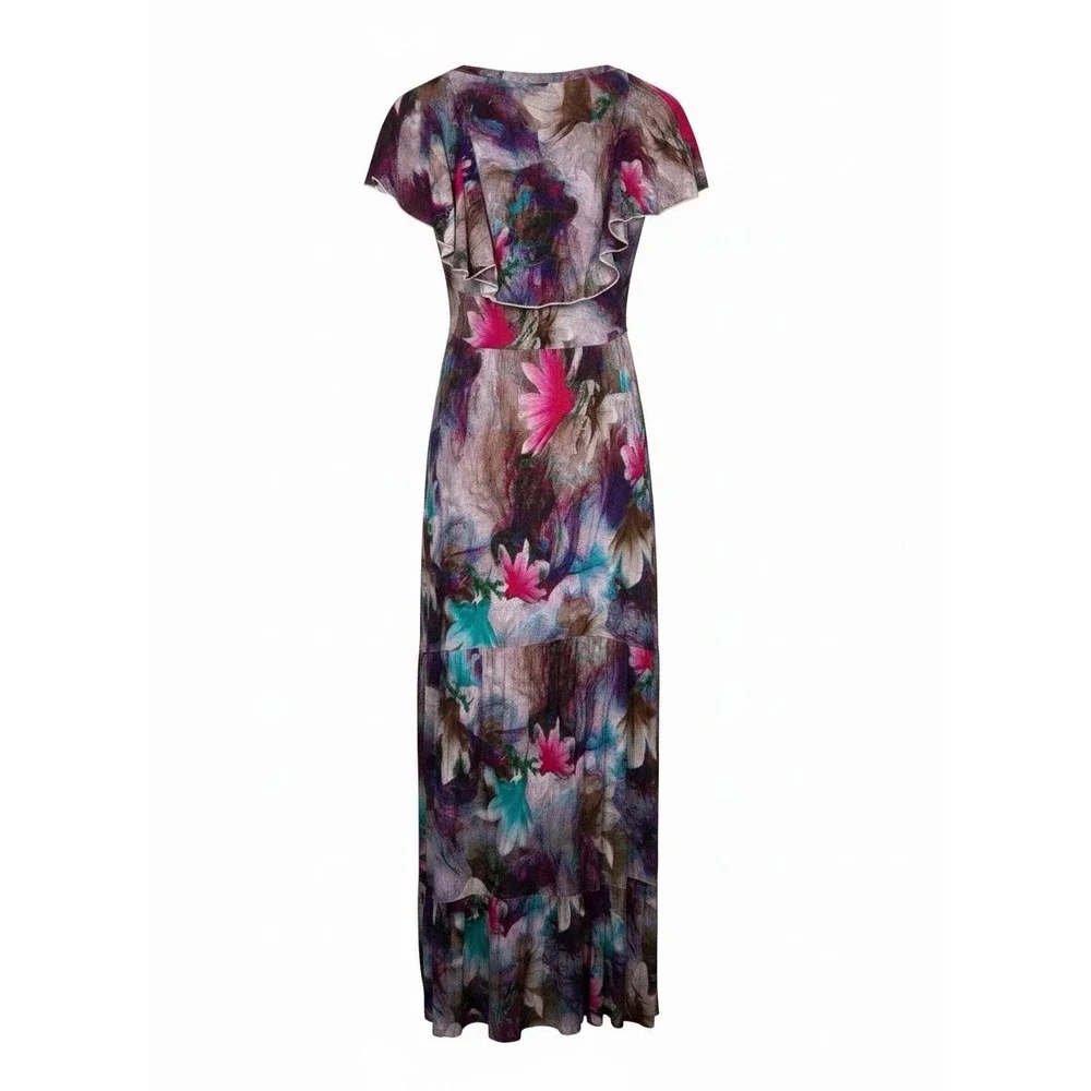 Soft Surroundings Size Medium Italian Dreams Purple Botanical Tiered Maxi Dress